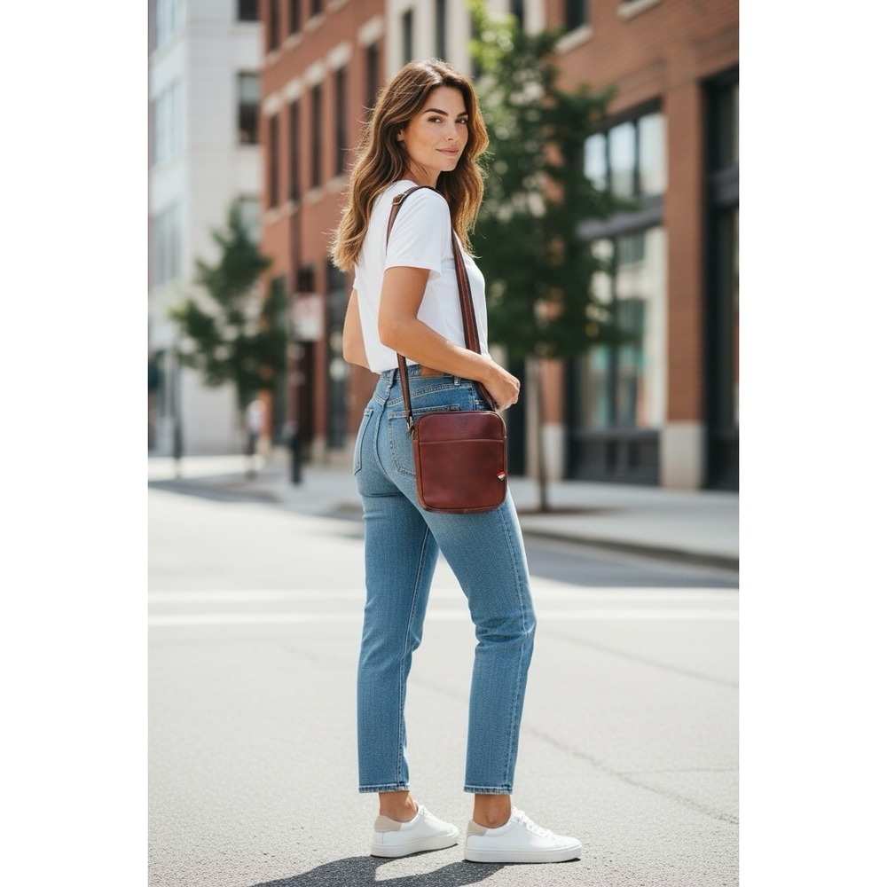 Italian Leather Crossbody Shoulder Bag Man Bag Vera Pelle Brown